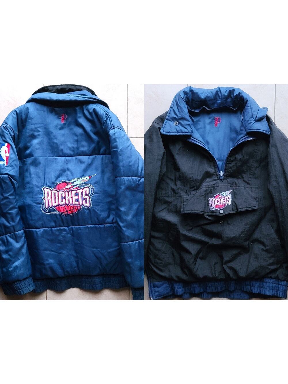 Houston Rockets 90s PRO Player puffer REVERSIBLE Pullover jacket S navy NBA vtg